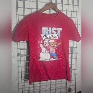 Vibe Red Kids Tee with Snowman and Bear Graphic